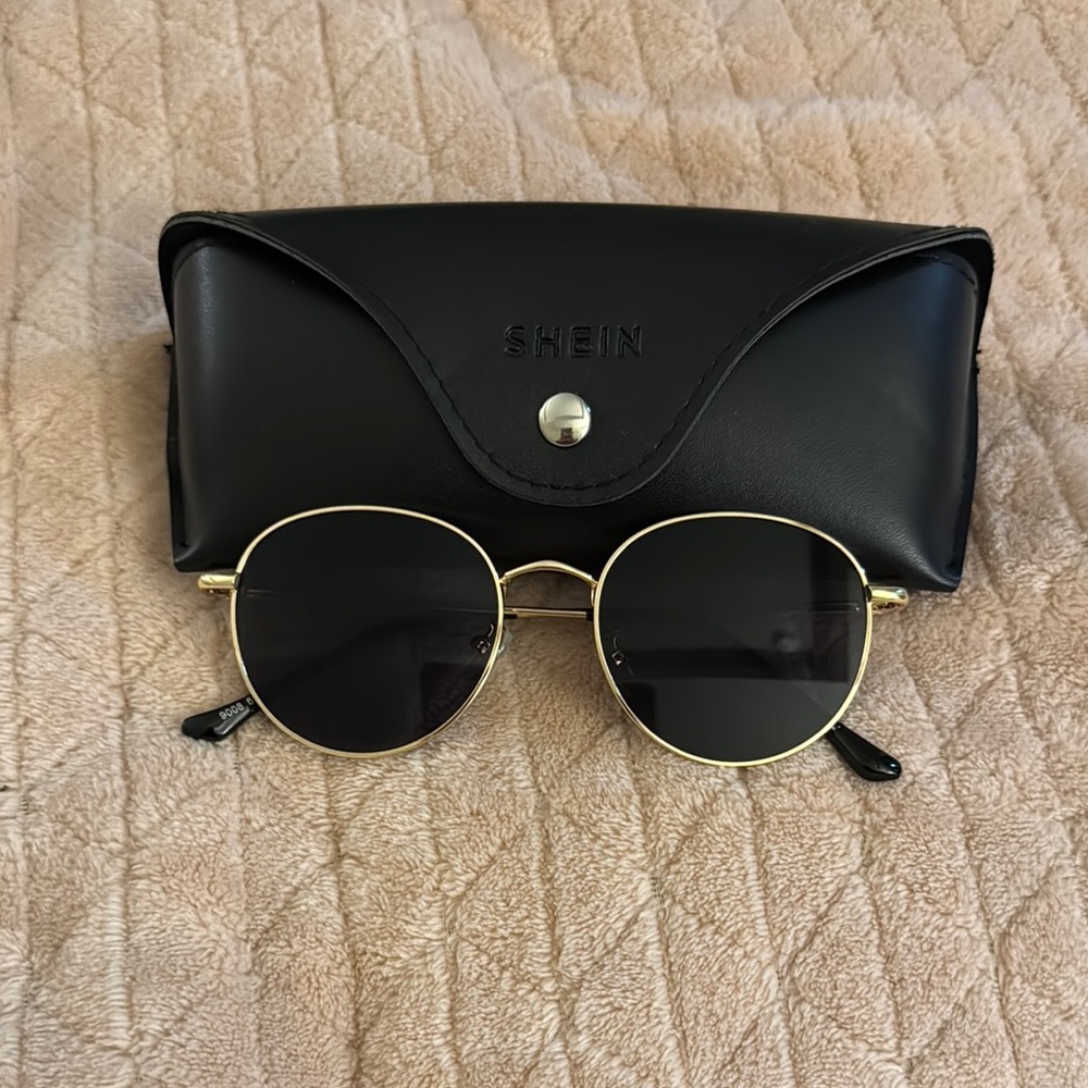 Shein Gold and Black Round Sunglasses
